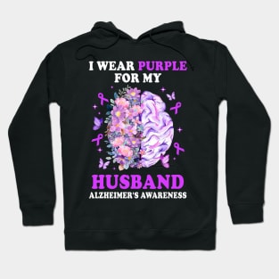 I Wear Purple For My Husband Alzheimer's Awareness Brain Hoodie